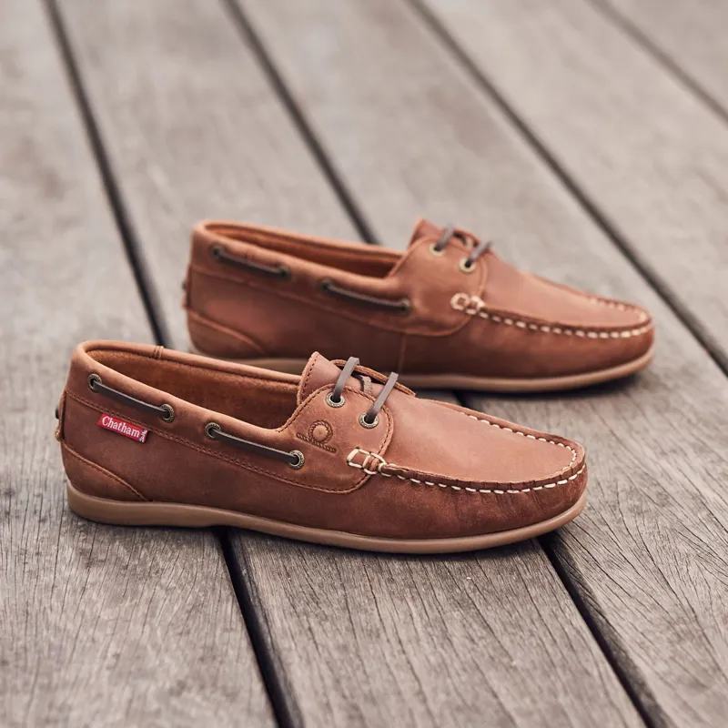 Chatham Penang Women's Leather Boat Shoes - Dark Tan-6