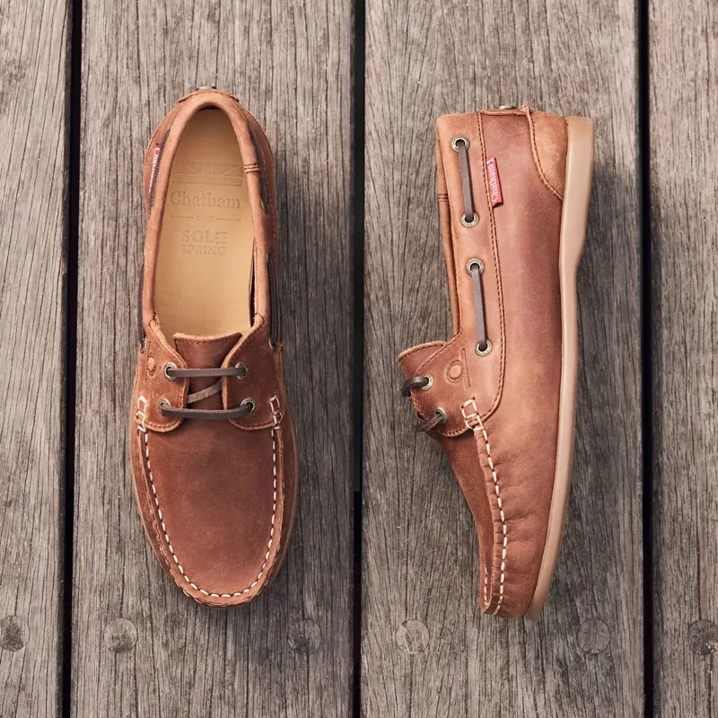 Chatham Penang Women's Leather Boat Shoes - Dark Tan-5