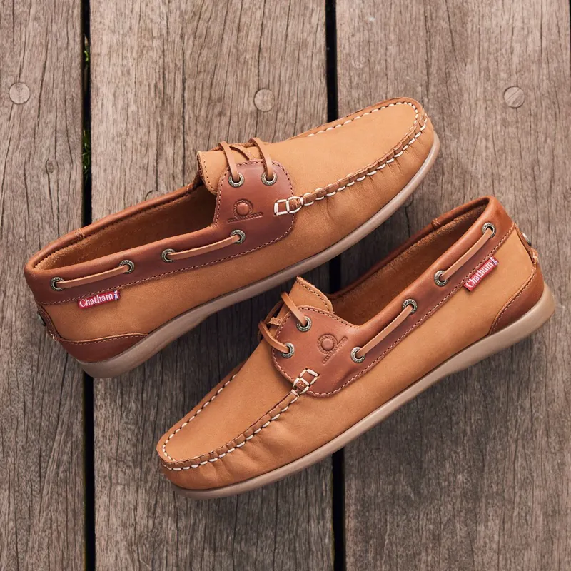 Chatham Penang Women's Leather Boat Shoes - Tan/Tan-10