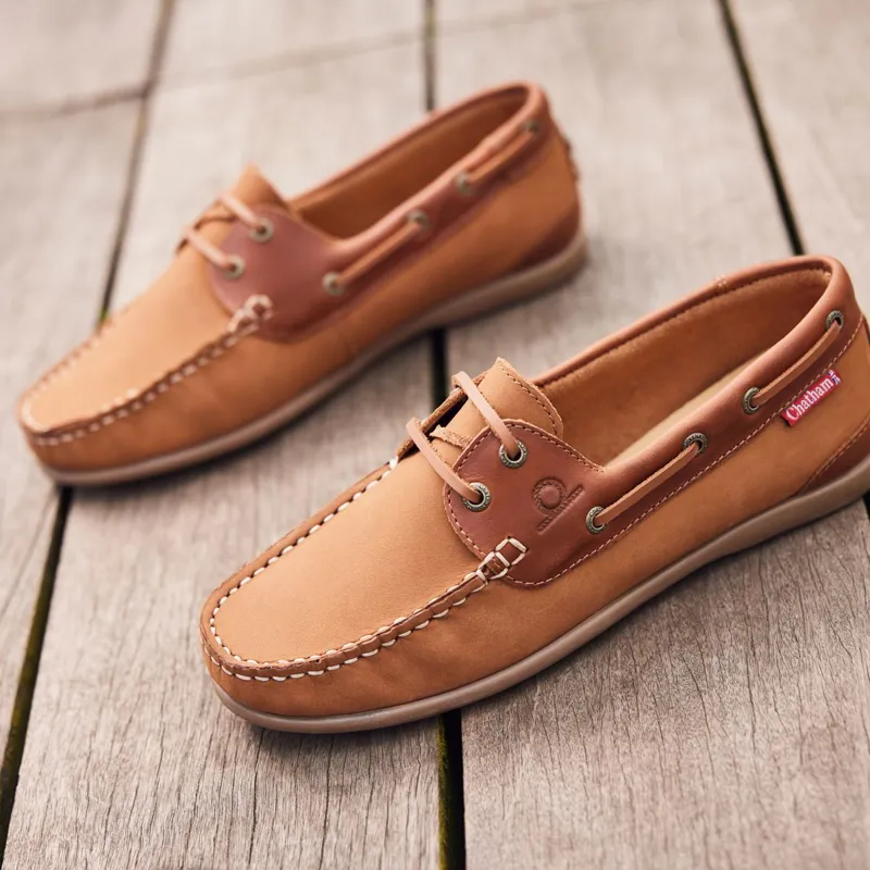 Chatham Penang Women's Leather Boat Shoes - Tan/Tan-6