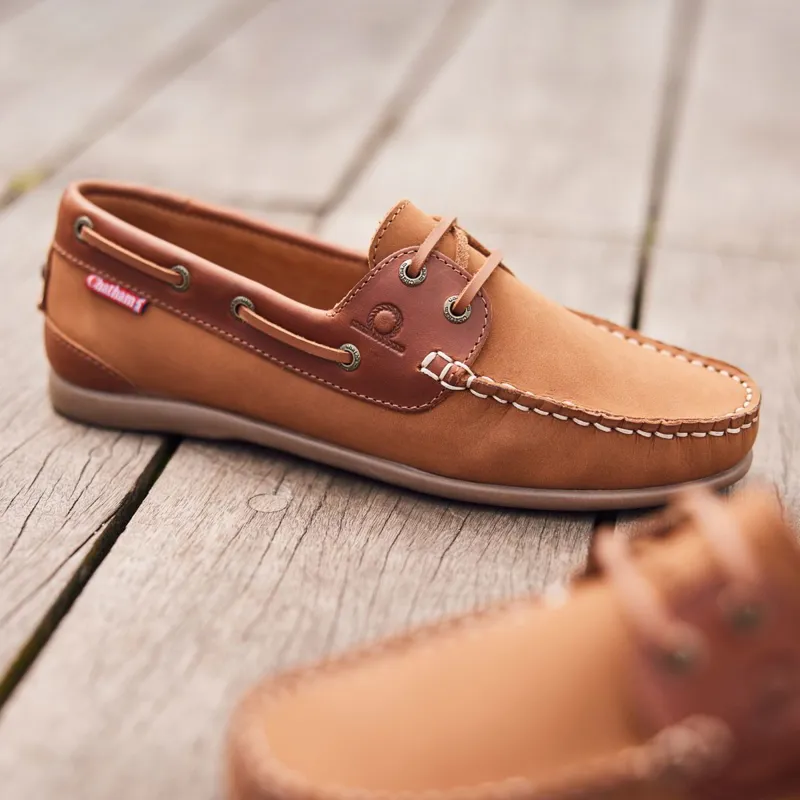 Chatham Penang Women's Leather Boat Shoes - Tan/Tan-5