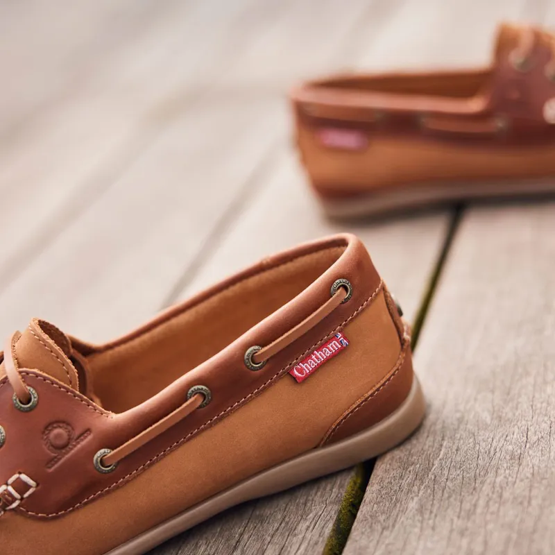 Chatham Penang Women's Leather Boat Shoes - Tan/Tan-4
