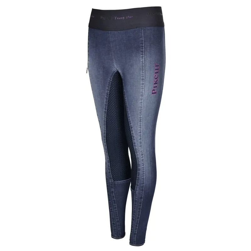 Pikeur Iona Grip Jeans Girls Riding Tights - Denim Blue - 8yrs