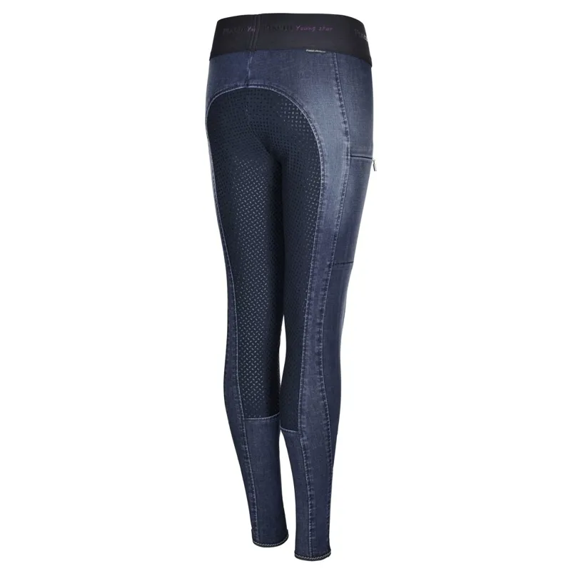 Pikeur Iona Grip Jeans Girls Riding Tights - Denim Blue - 8yrs-1