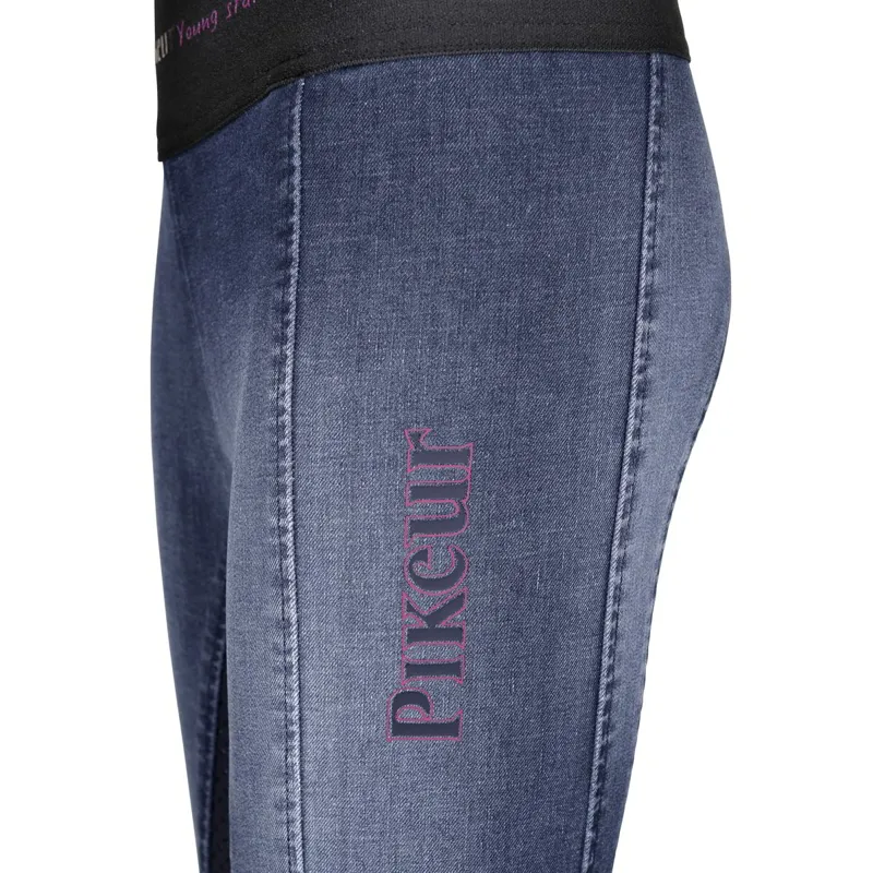 Pikeur Iona Grip Jeans Girls Riding Tights - Denim Blue - 8yrs-2