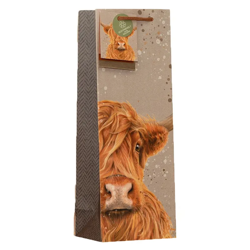 Platinum Bottle Gift Bag - Highland Cow