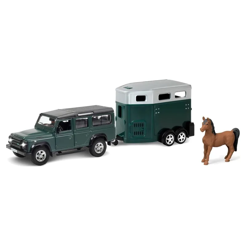 Platinum Land Rover Defender with Horse Trailer Toy Set - Green/Green