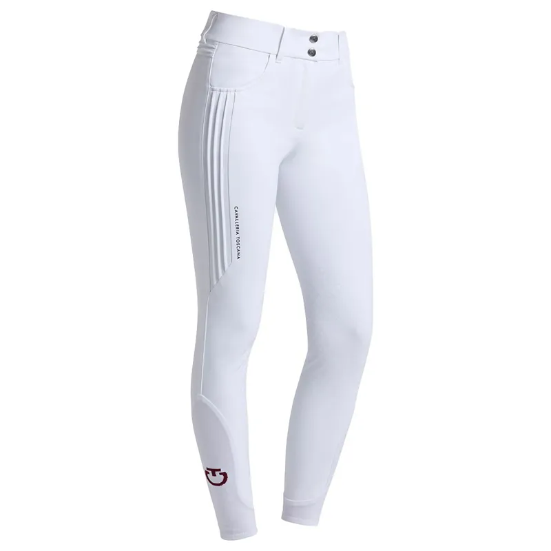 Cavalleria Toscana Women's Pleated Insert Knee Grip Breeches - White