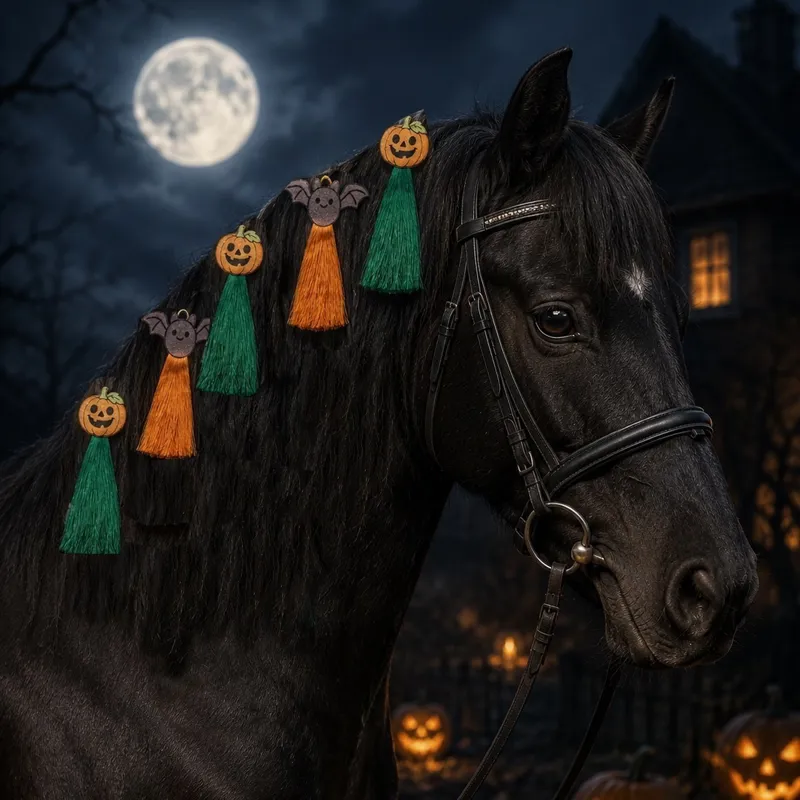 Equetech Halloween Mane Tassel 5 Pack - Pumpkin and Bats-1