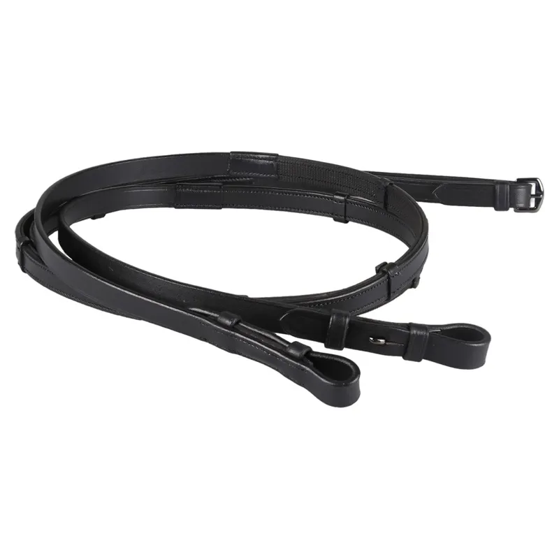 QHP Anti-Slip One Sided Reins with Stops - Black