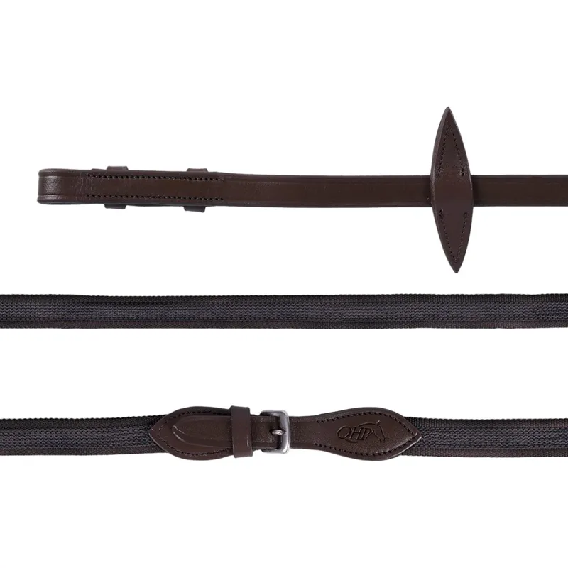 QHP Anti-Slip Reins - Brown-1