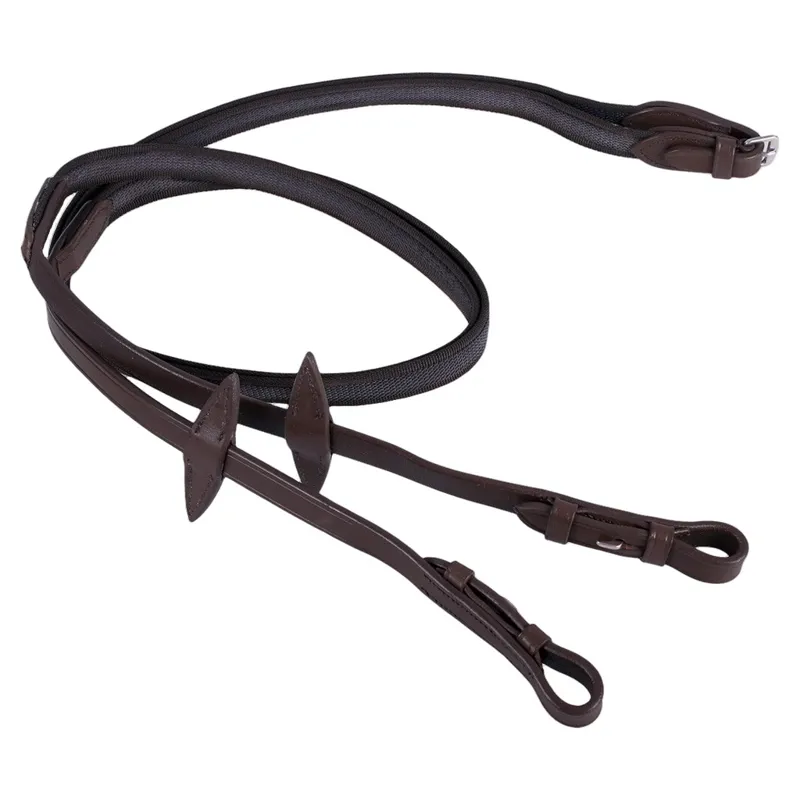 QHP Anti-Slip Continental Web Reins - Brown