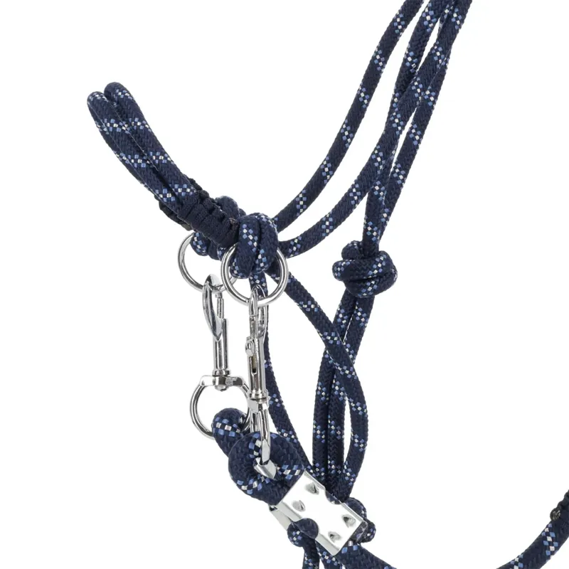 QHP Aubree Rope Halter with Reins - Misty Blue/Navy-3
