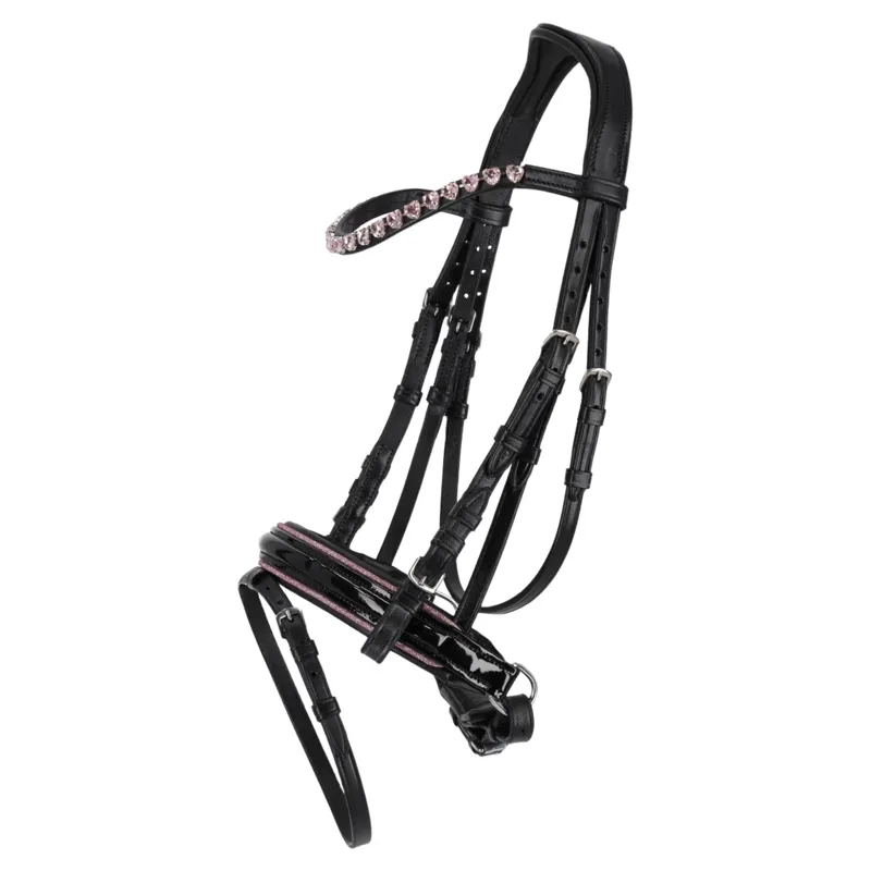 QHP Bixie Bridle with Reins - Black and Pink