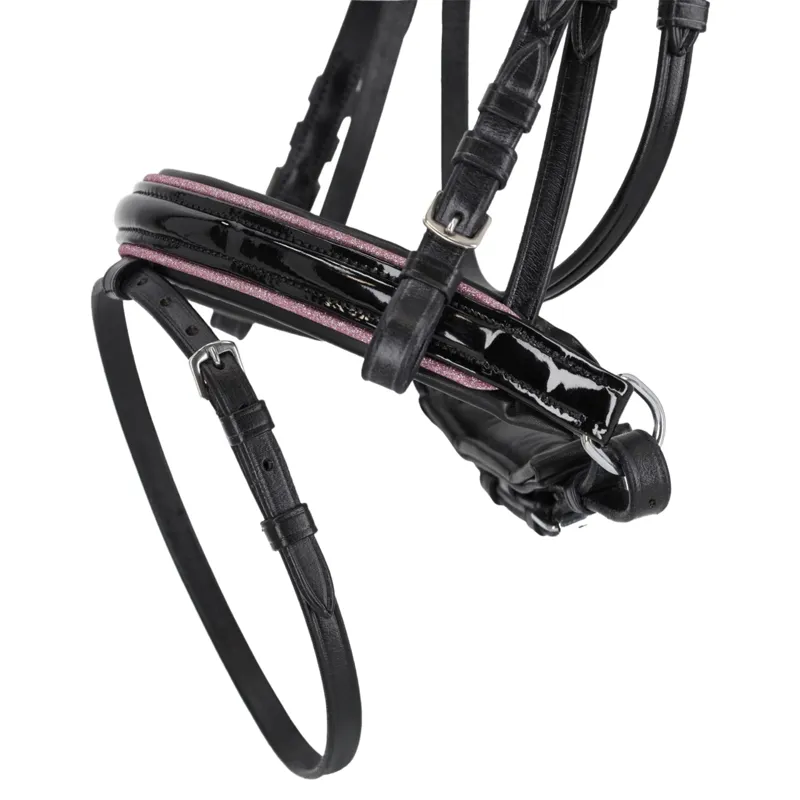 QHP Bixie Bridle with Reins - Black and Pink-2