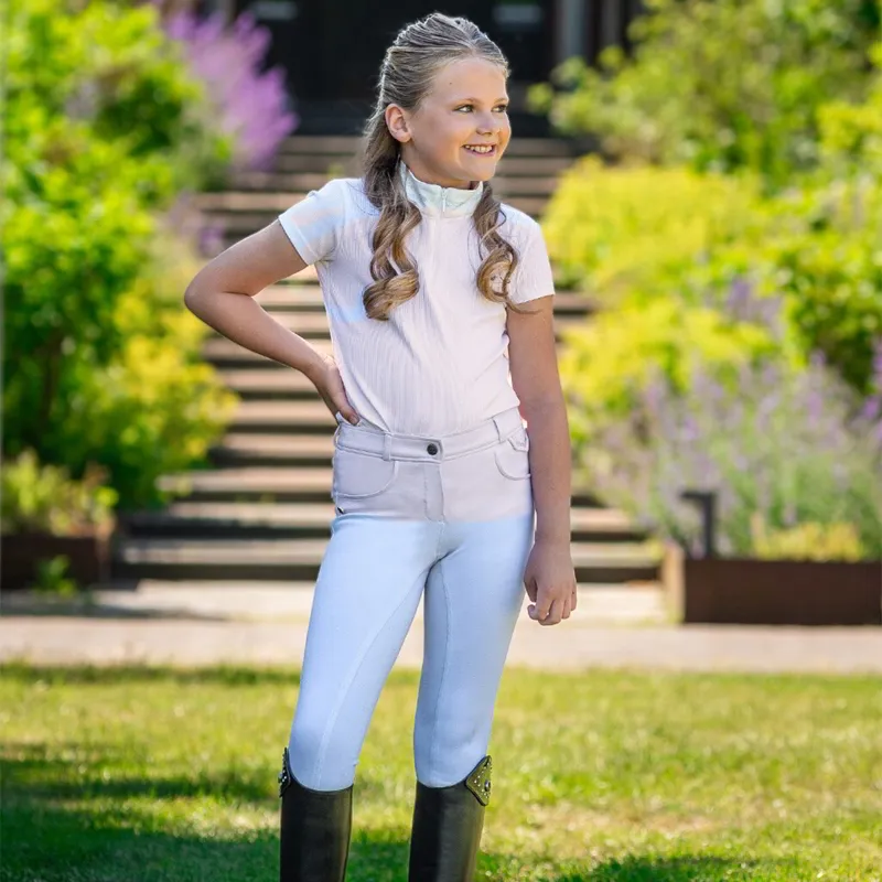 QHP Djune Full Grip High-Waisted Junior Breeches - White-2