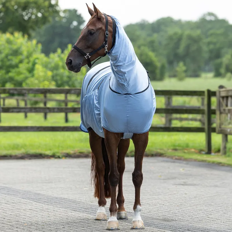 QHP Eczema Sweet Itch Combo Neck Fly Sheet - Steel Blue-1