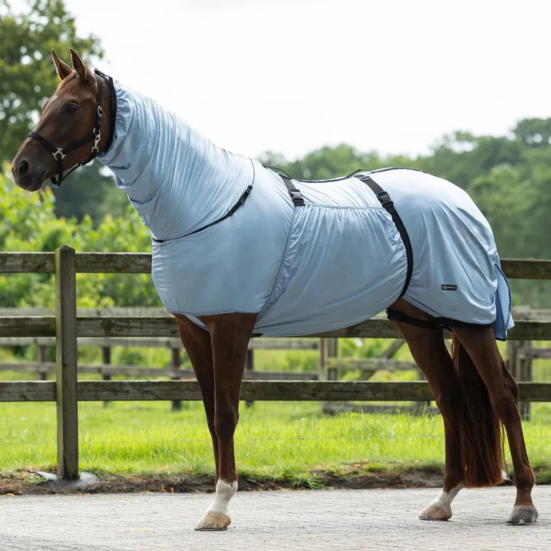 QHP Eczema Sweet Itch Combo Neck Fly Sheet - Steel Blue