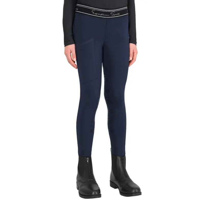 QHP Eden Junior Full Grip Riding Tights - Navy