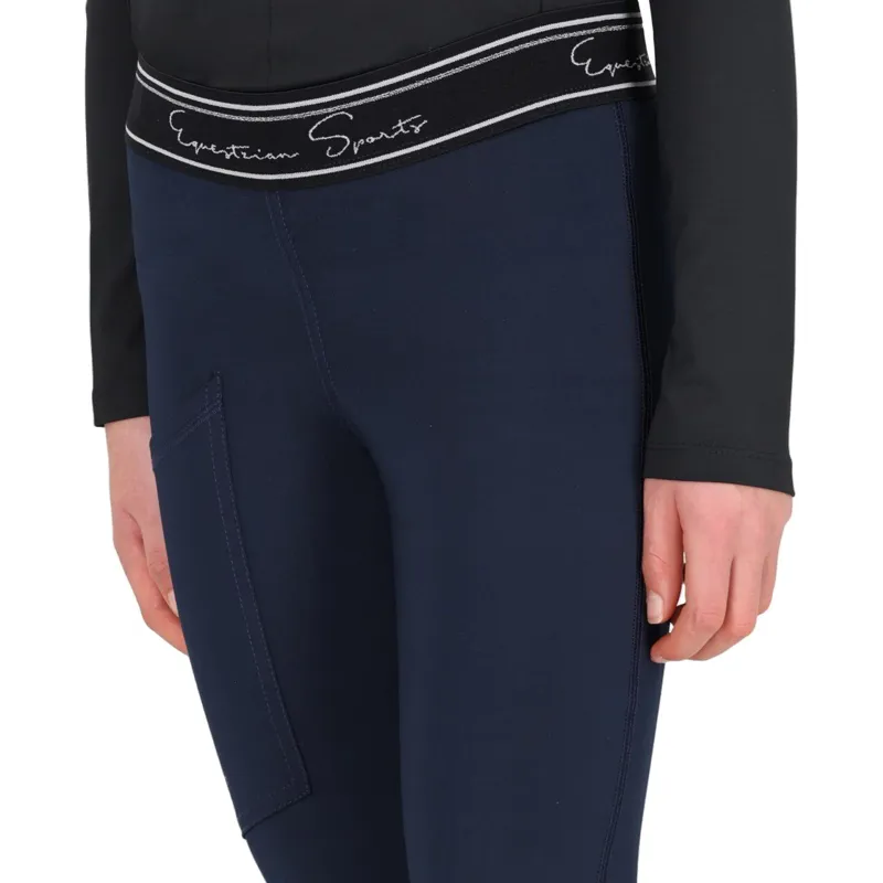 QHP Eden Junior Full Grip Riding Tights - Navy-3