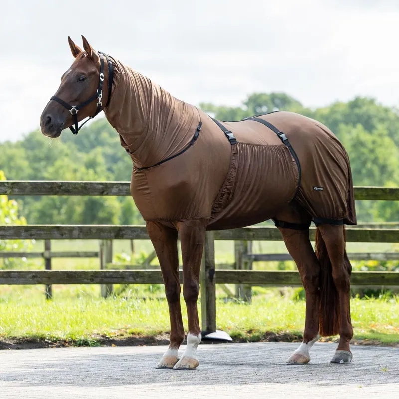 QHP Eczema Sweet Itch Combo Neck Fly Sheet - Brown