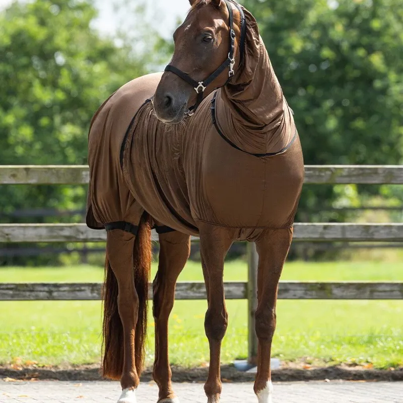 QHP Eczema Sweet Itch Combo Neck Fly Sheet - Brown-1