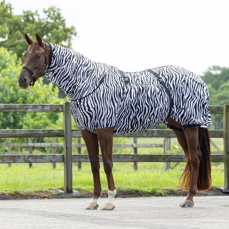 QHP Eczema Sweet Itch Combo Neck Fly Sheet - Zebra