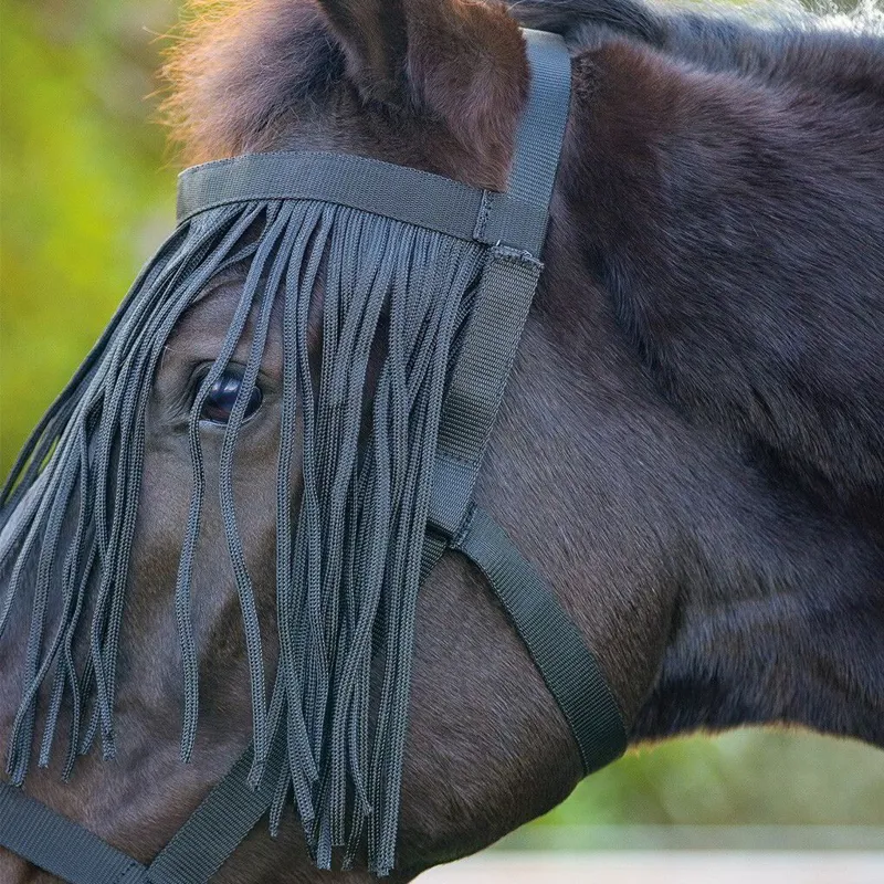 QHP Field Halter with Fly Fringe - Black-1