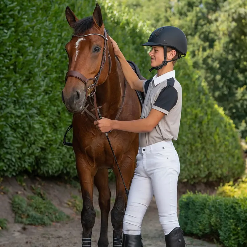 QHP Fillip Knee Patch Junior Boys Competition Breeches - White-1