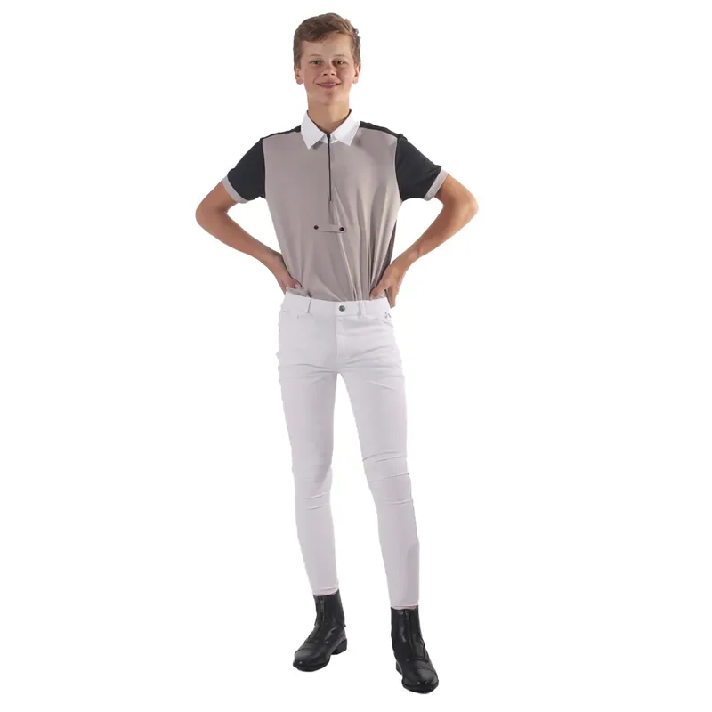 QHP Fillip Knee Patch Junior Boys Competition Breeches - White-2