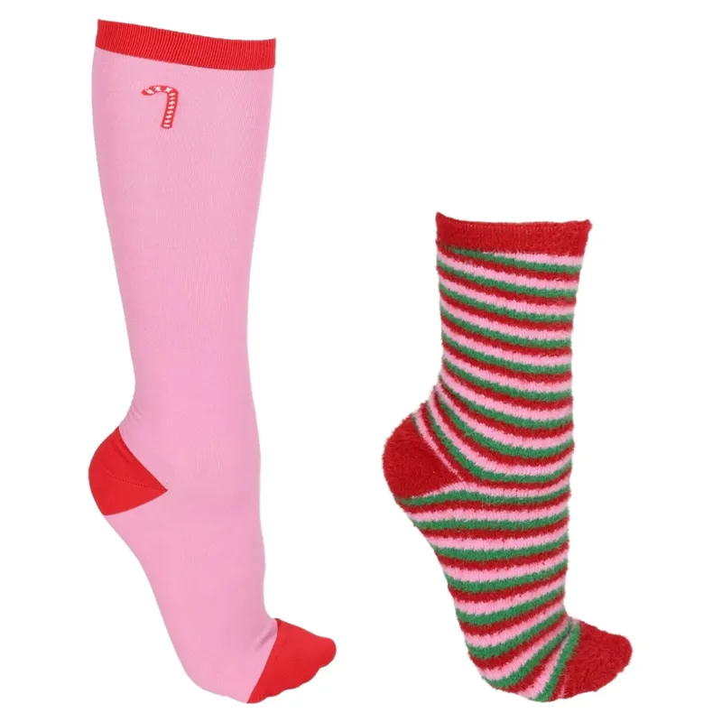 QHP Women's Fluffy Socks Gift Box 2 Pack - Christmas