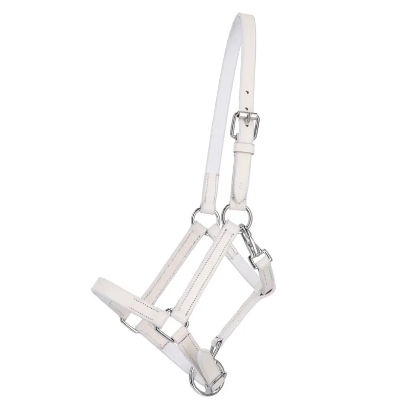 QHP Foal Leather Halter with Clip - White
