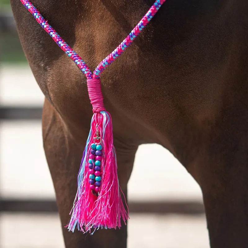 QHP Liberty Combi Rope Halter with Reins - Fuchsia-3