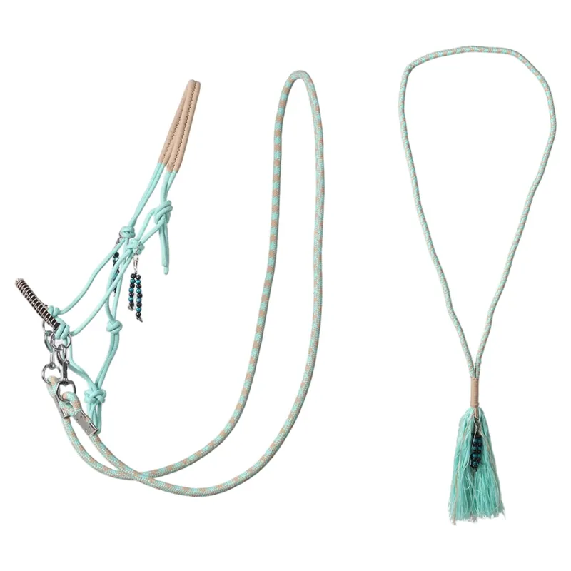 QHP Liberty Combi Rope Halter with Reins - Ice Green