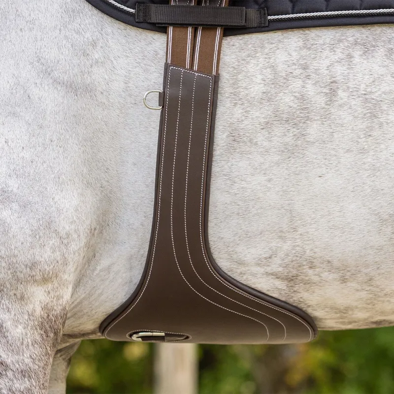 QHP Luxury Stitching Belly Guard Girth - Dark Brown-3
