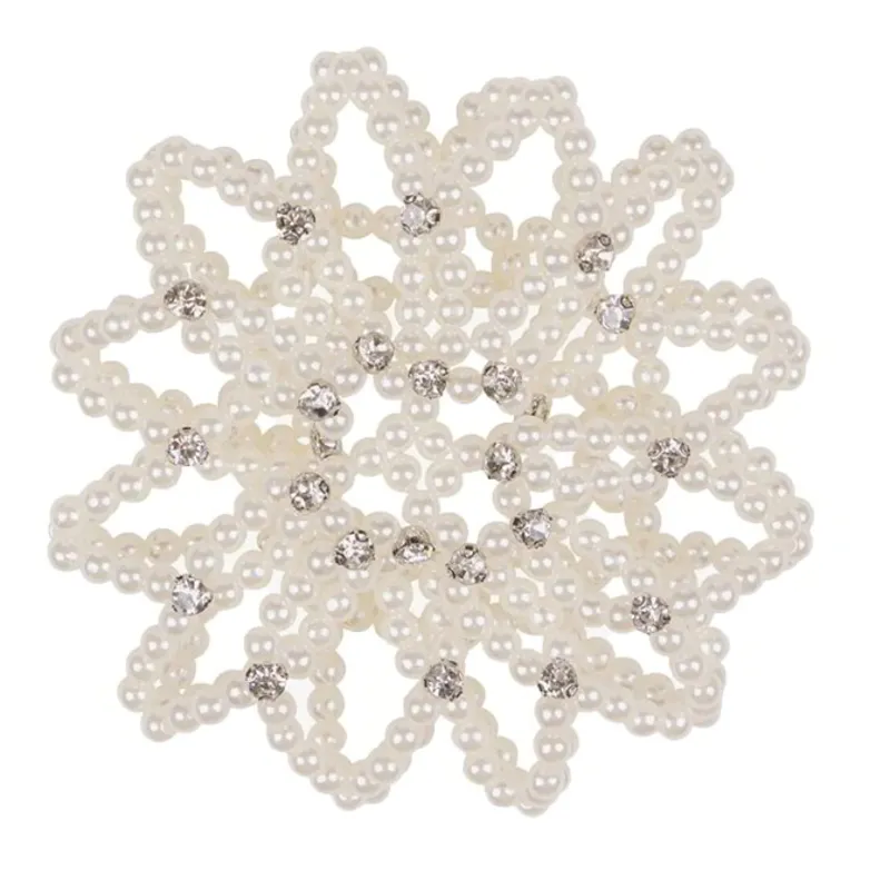 QHP Pearl Hair Net with Crystals - White-1