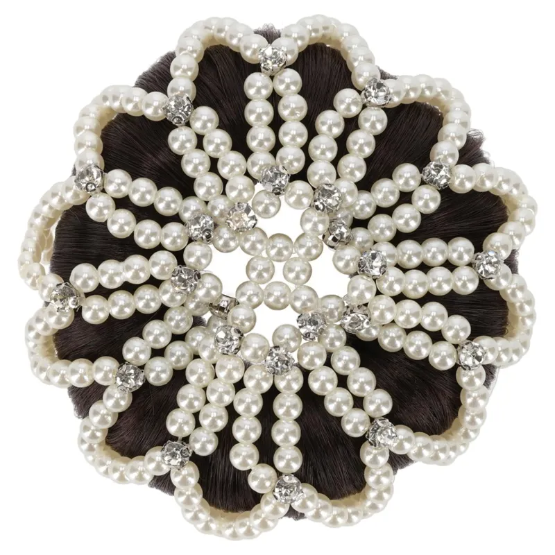 QHP Pearl Hair Net with Crystals - White