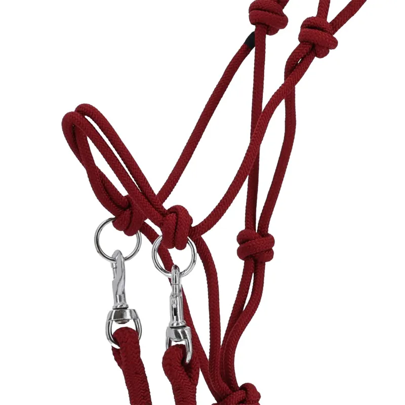 QHP Colour Rope Halter with Reins - Burgundy-1