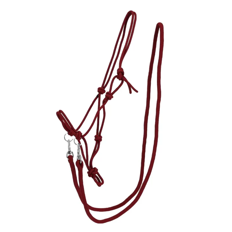 QHP Colour Rope Halter with Reins - Burgundy
