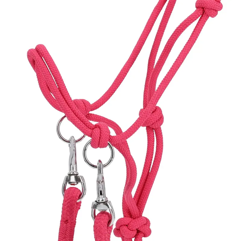 QHP Colour Rope Halter with Reins - Fuchsia-1