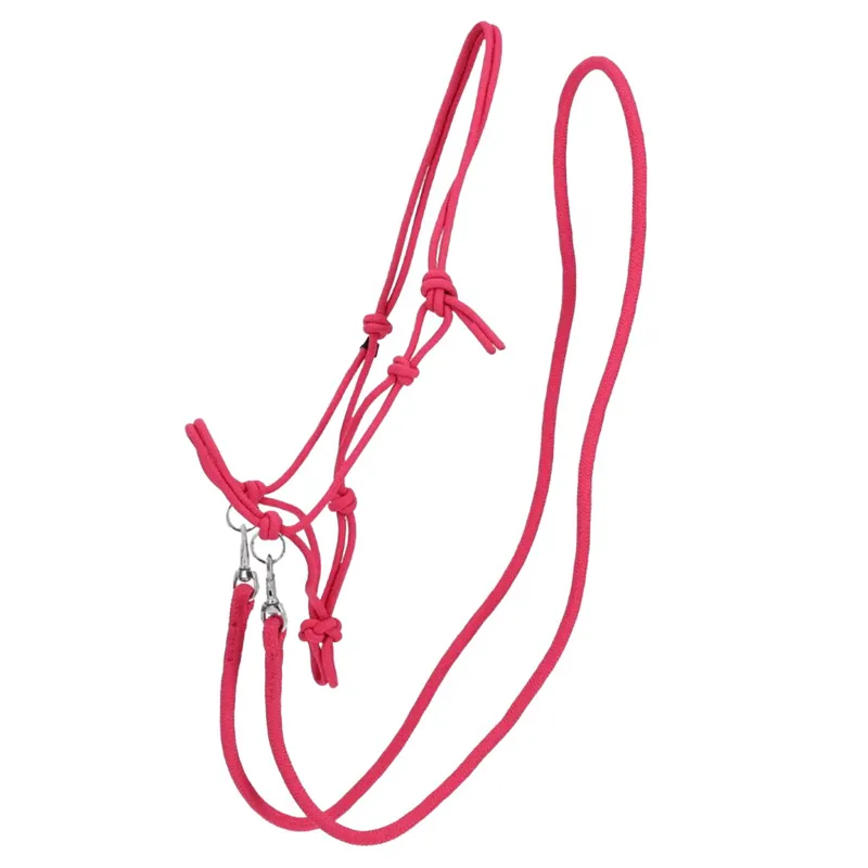 QHP Colour Rope Halter with Reins - Fuchsia