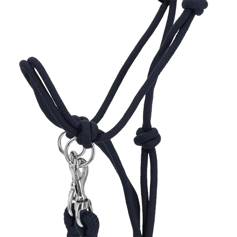 QHP Colour Rope Halter with Reins - Navy-1