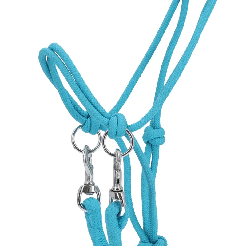 QHP Colour Rope Halter with Reins - Sky-1
