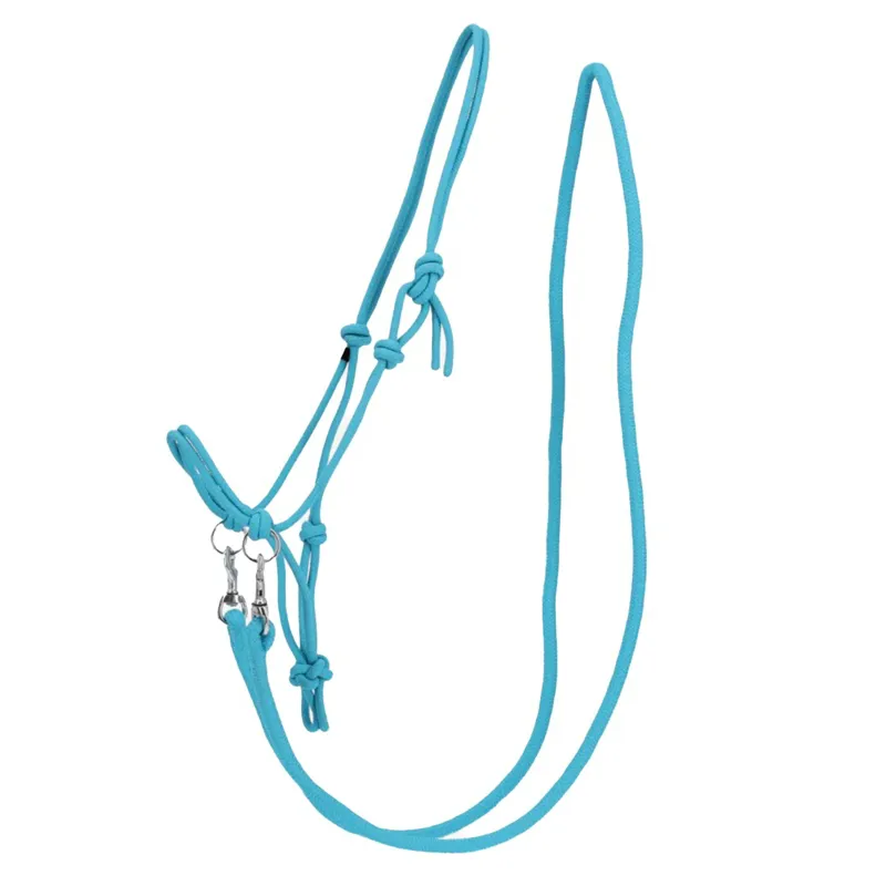 QHP Colour Rope Halter with Reins - Sky