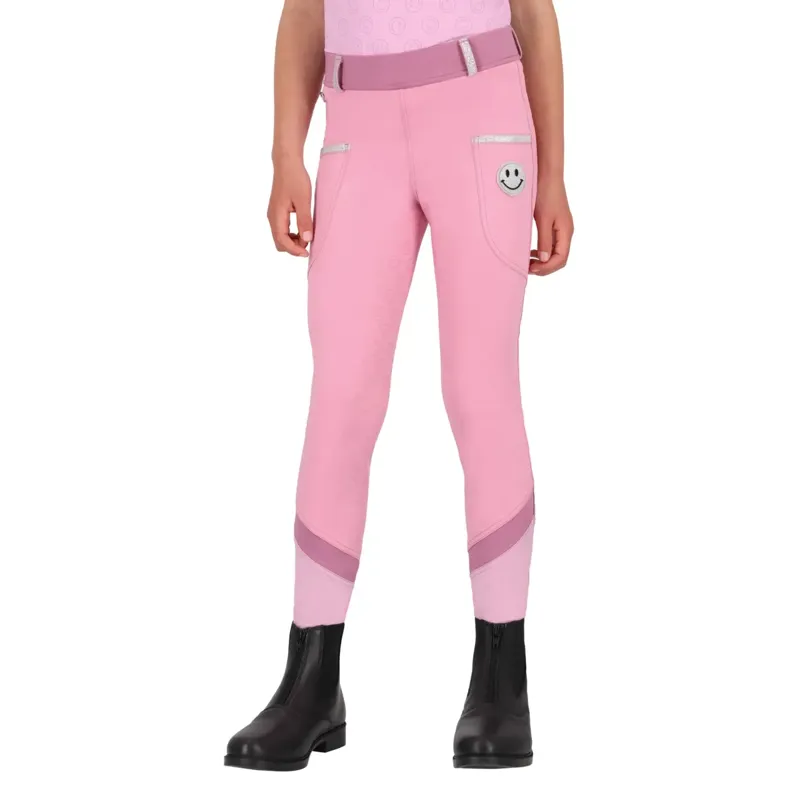 QHP Rosalynn Full Grip Junior Girls Riding Tights - Cheery Pink