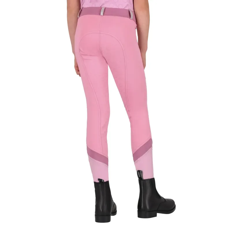 QHP Rosalynn Full Grip Junior Girls Riding Tights - Cheery Pink-1