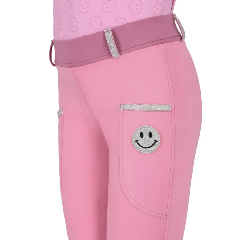 QHP Rosalynn Full Grip Junior Girls Riding Tights - Cheery Pink-3