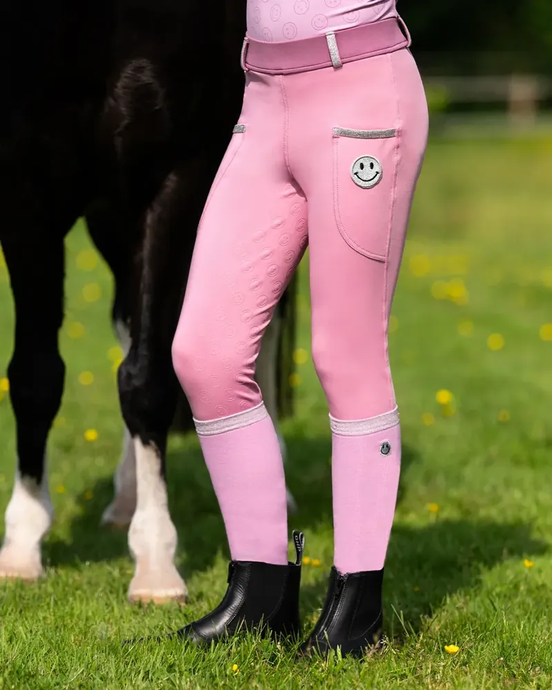 QHP Rosalynn Full Grip Junior Girls Riding Tights - Cheery Pink-4