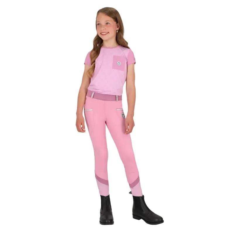 QHP Rosalynn Full Grip Junior Girls Riding Tights - Cheery Pink-7