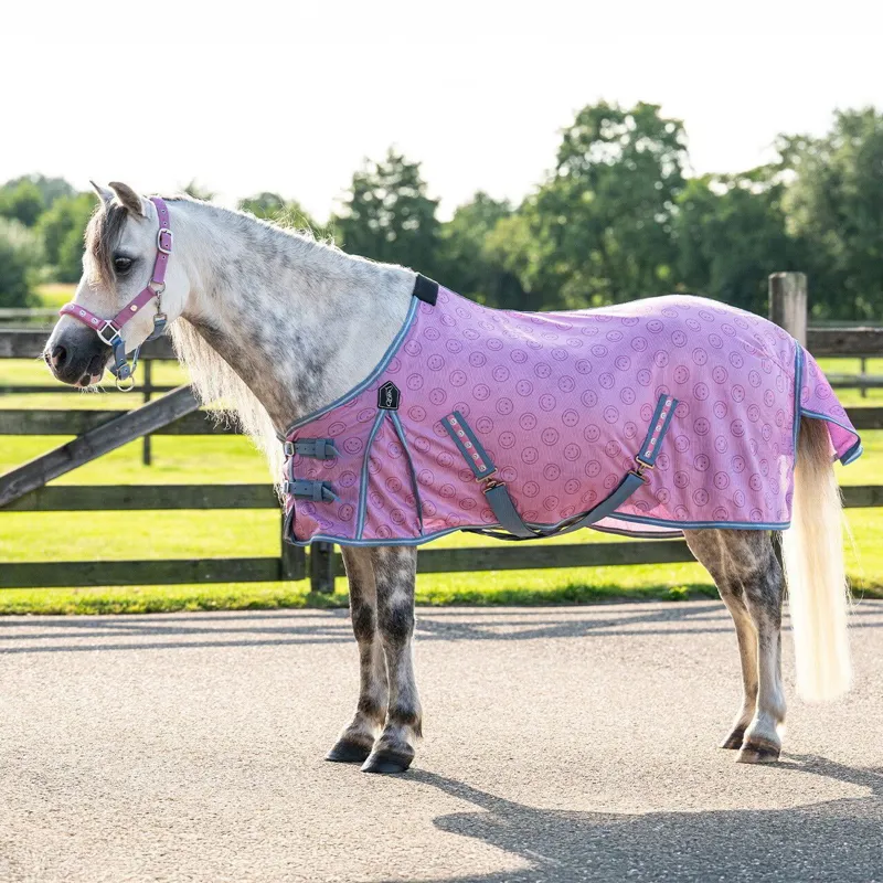 QHP Rosalynn Standard Neck Fly Sheet - Pink/Blue
